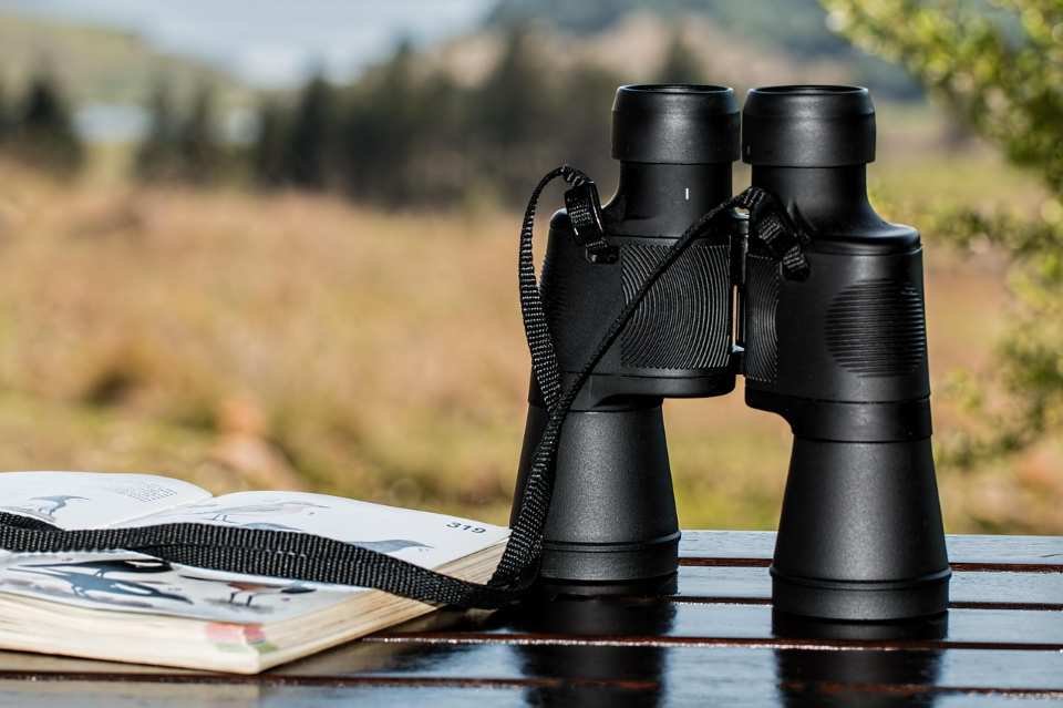 A pair of birdwatching binoculars and a