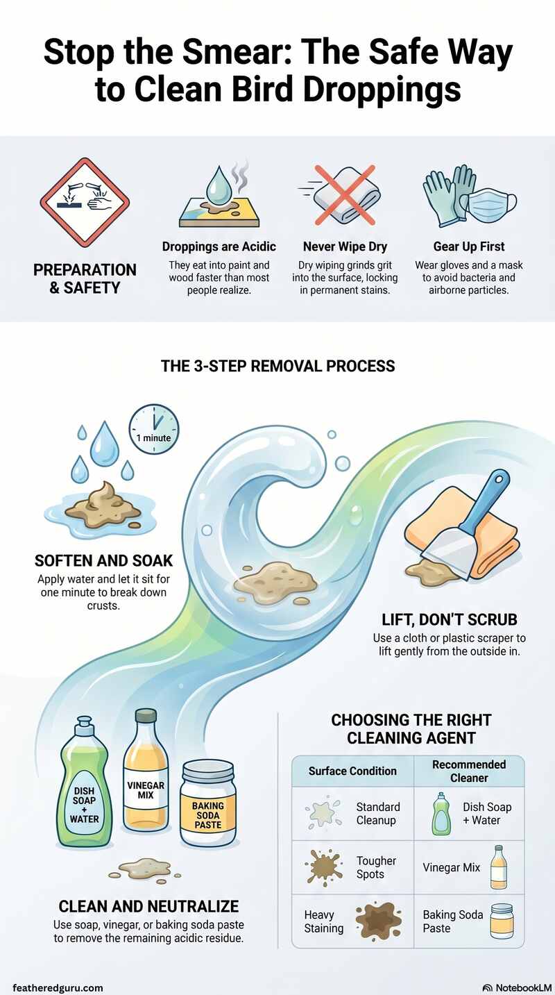 Step-by-Step Guide to Safe Bird Poop Removal Infographic