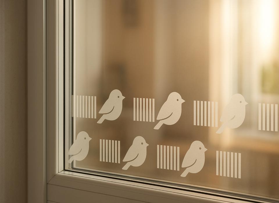 A view UV decals used to prevent window strikes.