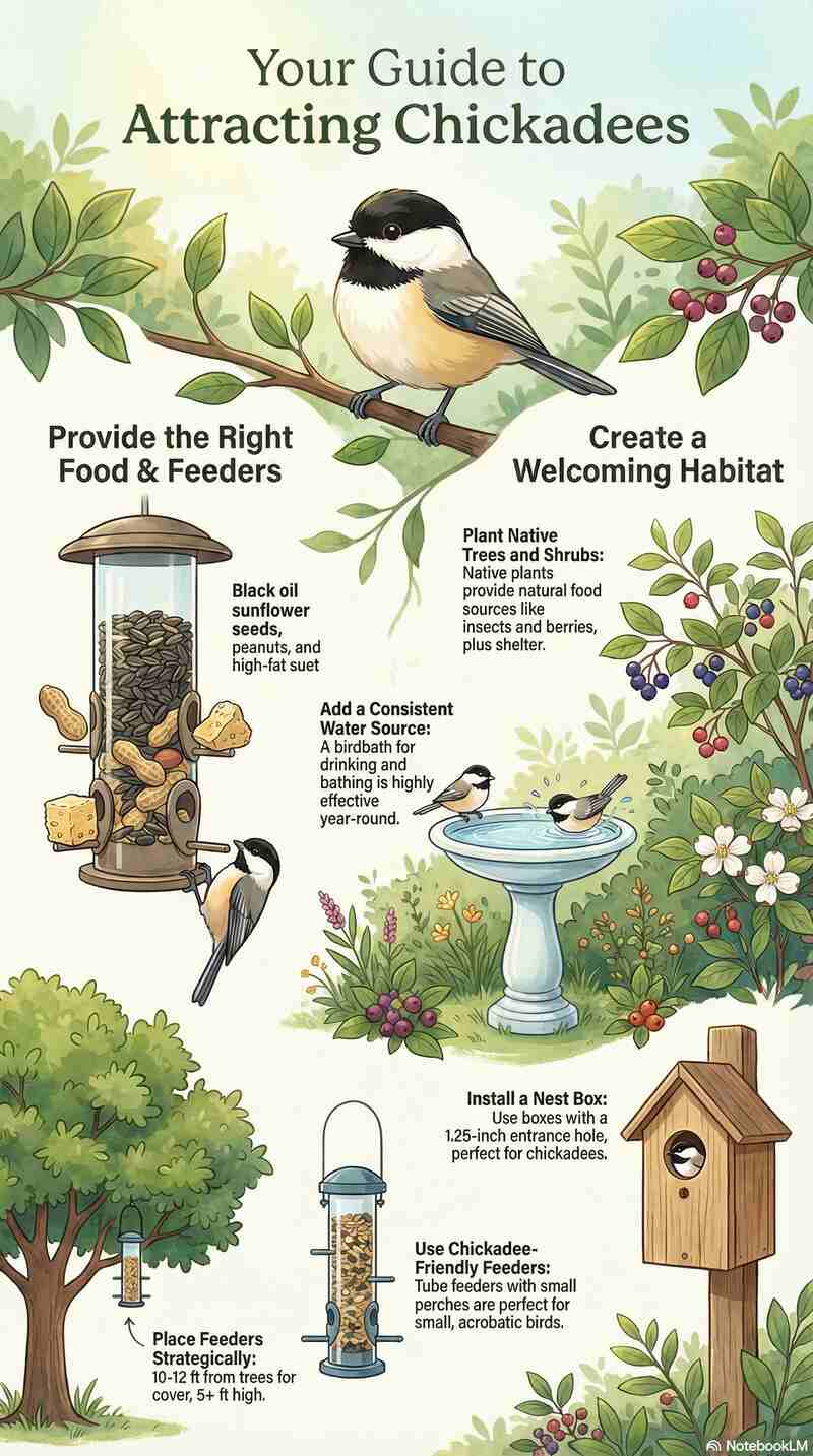how to attract chickadees to your yard (Small Infographic)