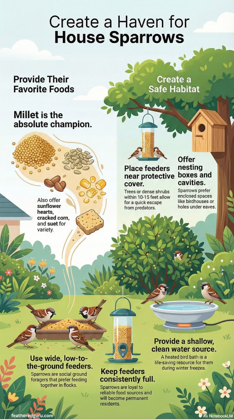 how to attract sparrows (Small Infographic)