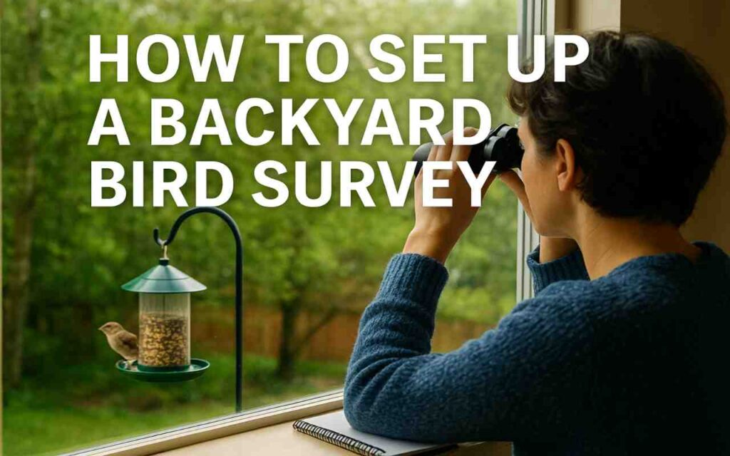 A person birdwatching from inside their house, observing the birds in the yard.