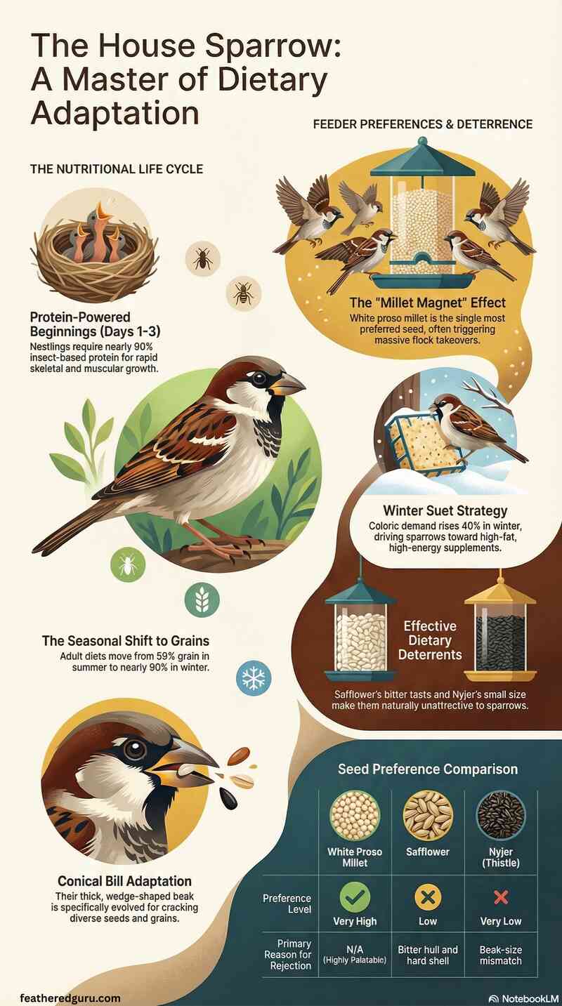 House Sparrow Dietary Adaptation Guide Infographic (Small)