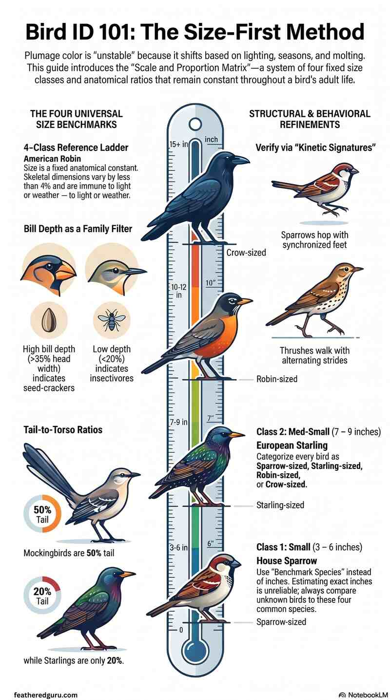 Bird Identification Size First Method Infographic